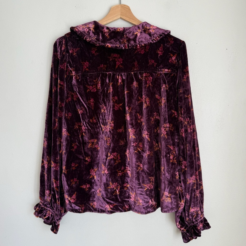 Pilcro Anthropologie Keira Collared Velvet Button-Front Blouse - Picture 7 of 9